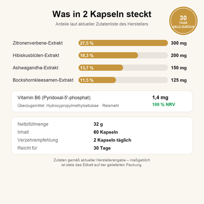 Zusammensetzung: Anteile laut Zutatenliste, 60 Kapseln, 32 g
