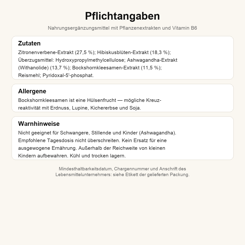 Pflichtangaben: Zutaten, Allergene, Warnhinweise