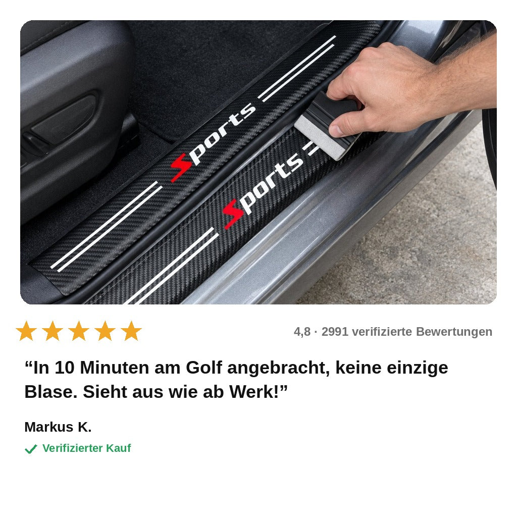 avis — CarbonShield™ Einstiegsleisten-Schutzfolien in Carbon-Optik mit Ihrem Automarken-Logo