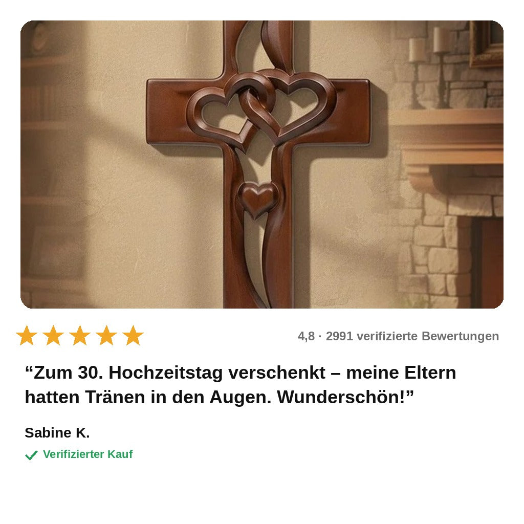 avis — HerzBund™ Ehekreuz aus Holz – Zwei verschlungene Herzen als Wanddeko