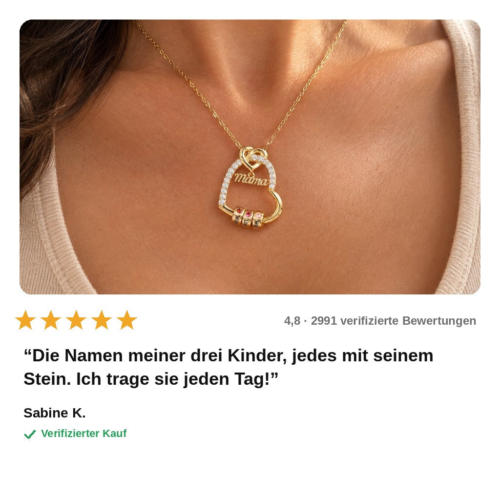 avis — Personalisierte Herzkette „Mama“ mit 1–5 Namen und Geburtssteinen