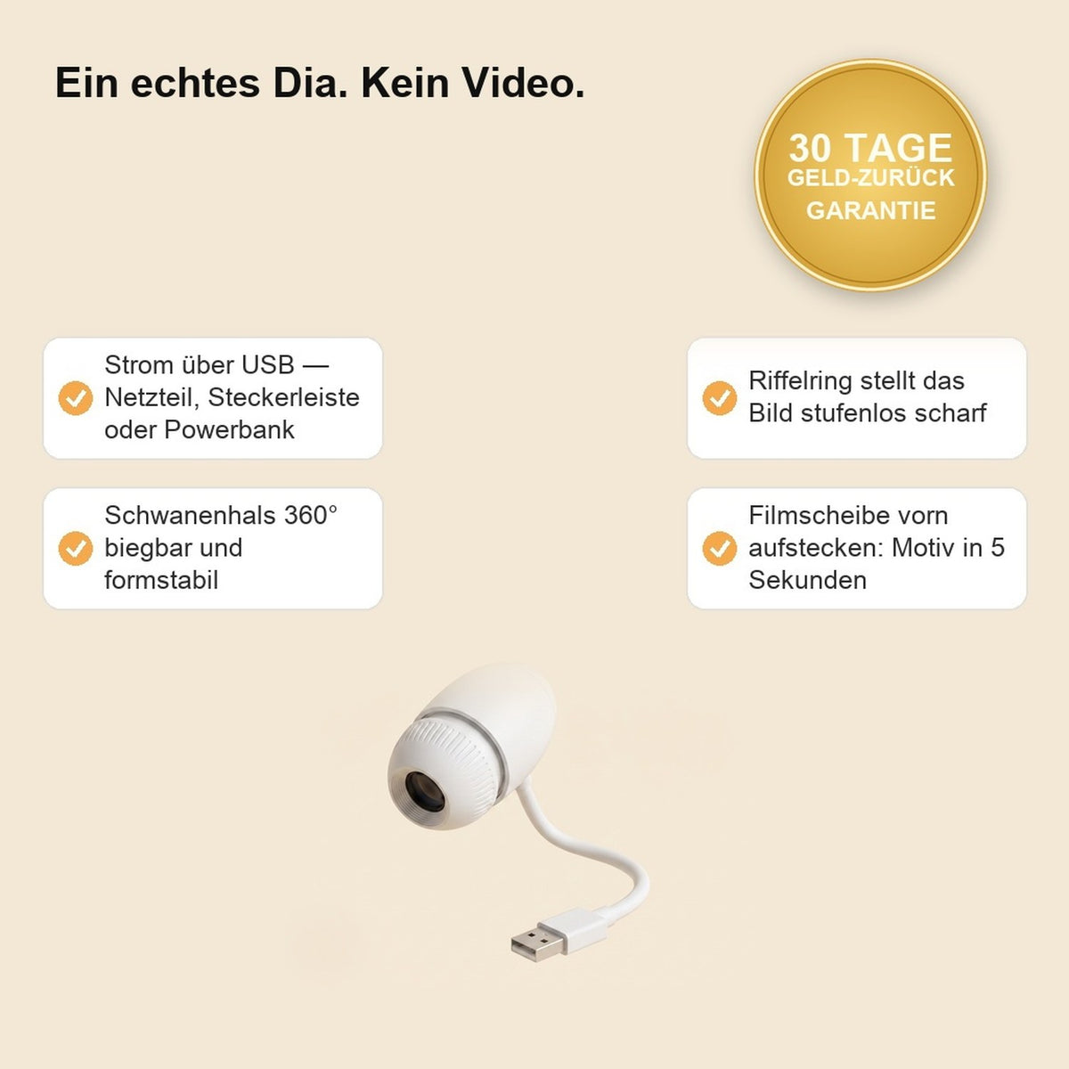 Ein echtes Dia, kein Video — Aufbau und Bedienung