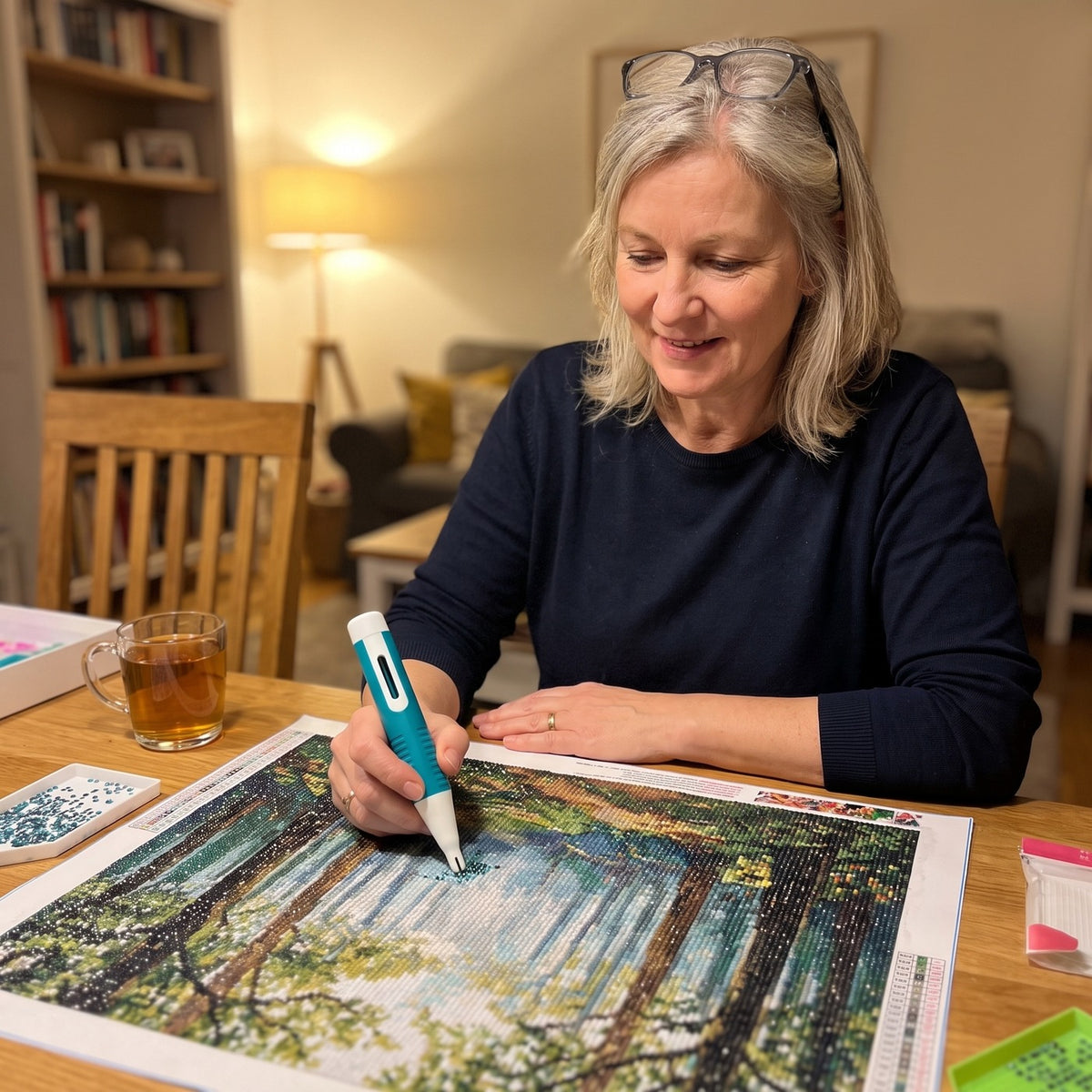 Diamond Painting am Esstisch