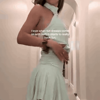 gif — Neckholder-Minikleid in Salbeigrün – mit integrierten Shorts
