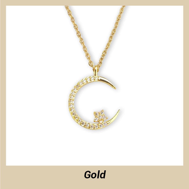couleur Gold — Funkelnde Mond & Stern Halskette