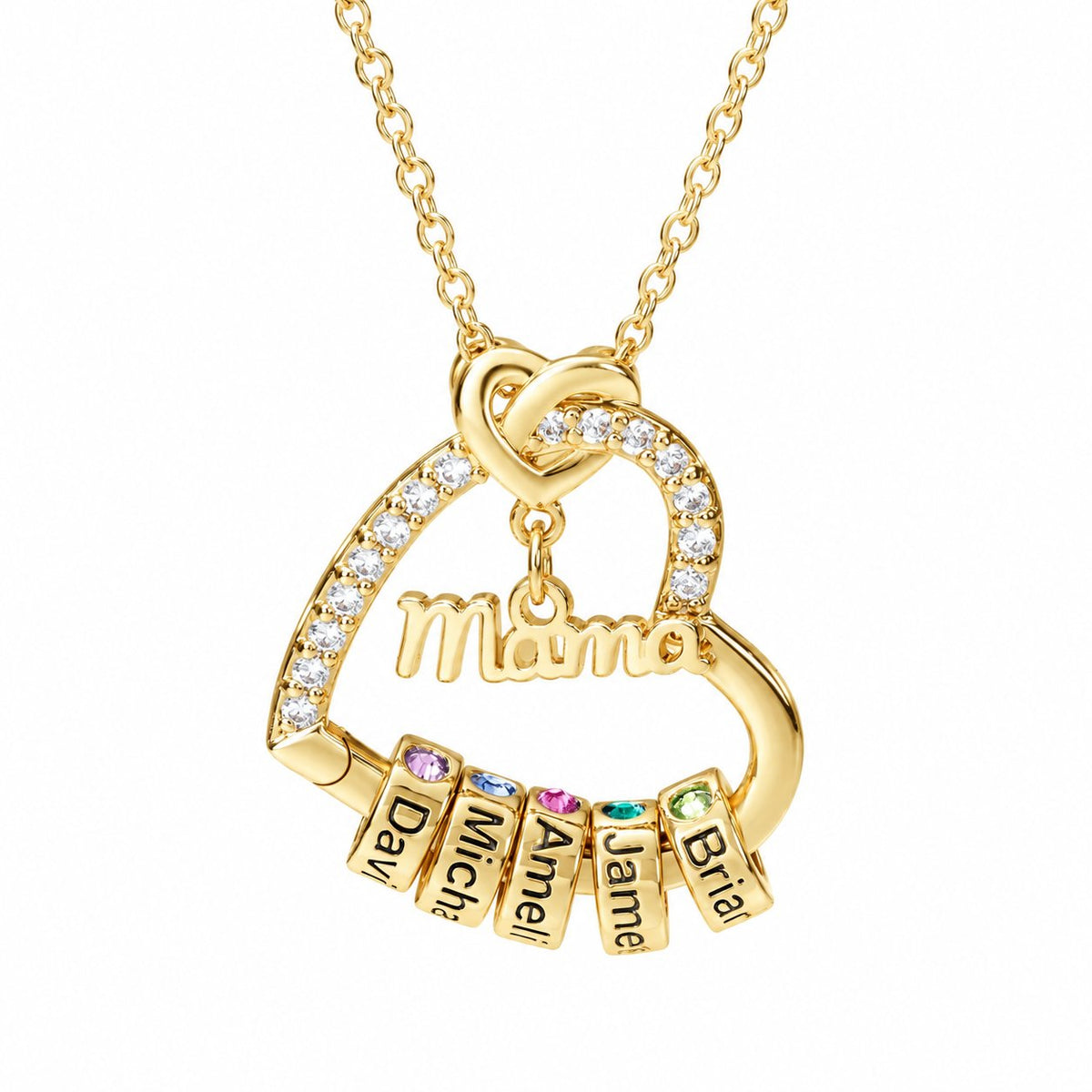 couleur Gold — Personalisierte Herzkette „Mama“ mit 1–5 Namen und Geburtssteinen
