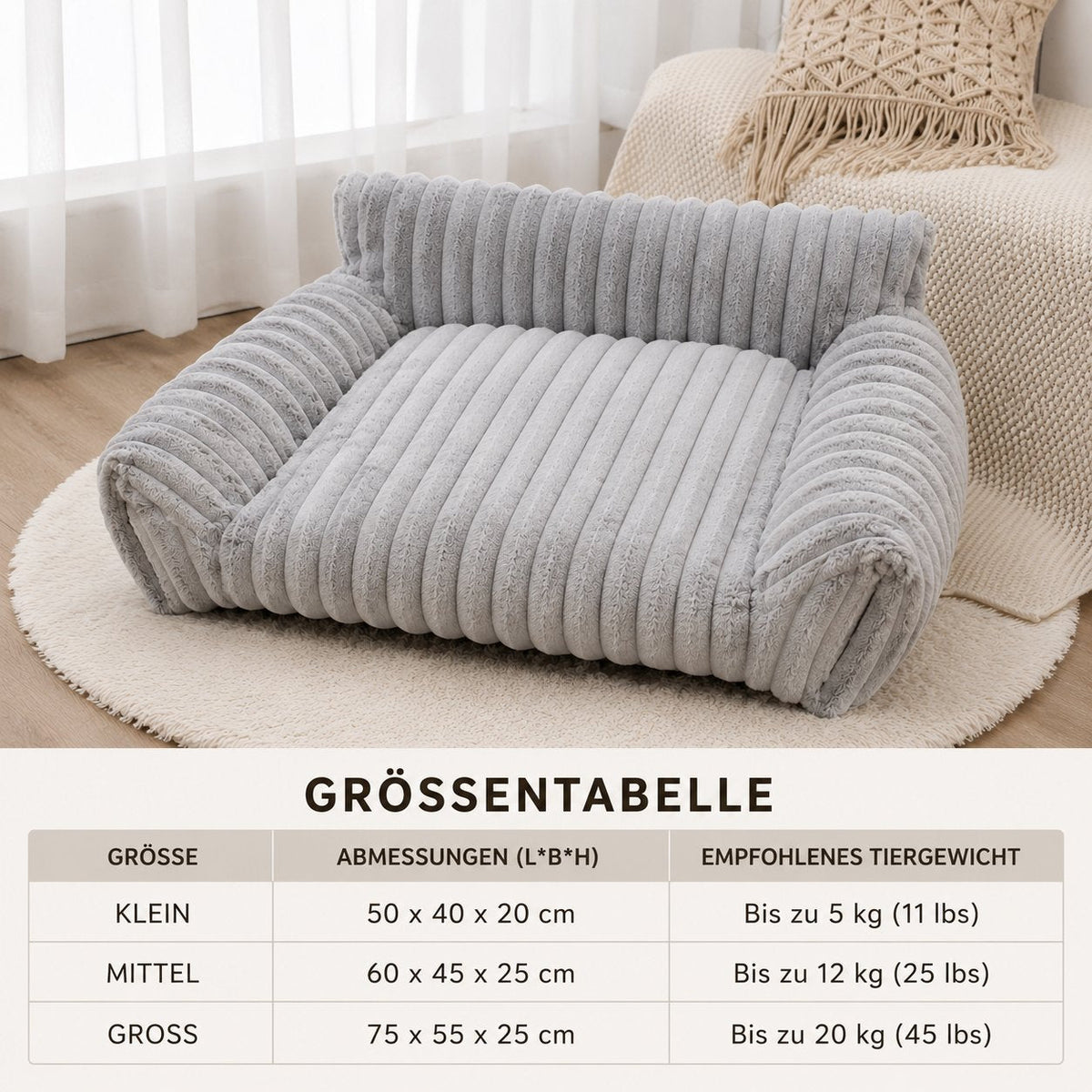 couleur Grau — Plüsch-Sofa Haustierbett – Kuscheliges Mini-Sofa für Katzen & Hunde