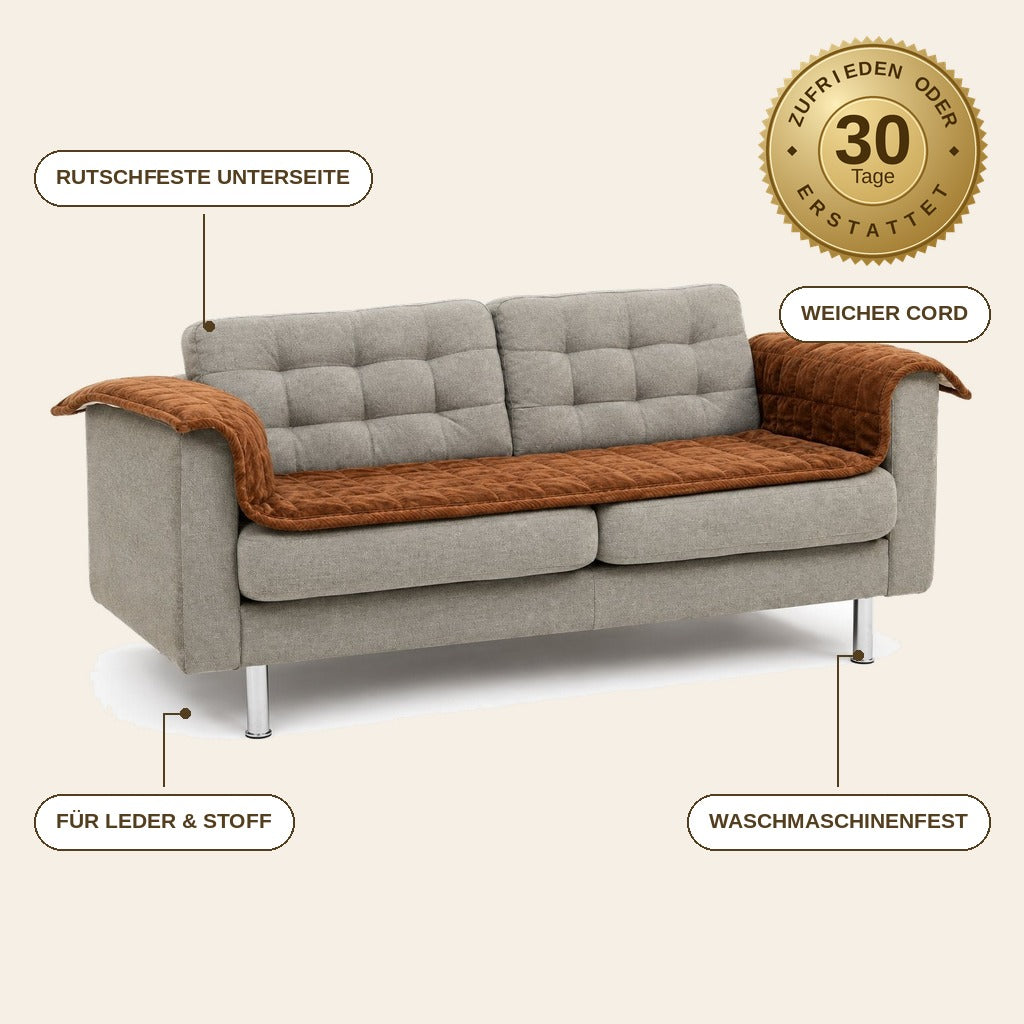 infographie — Cord-Sofaschoner rutschfest – Schutz vor Tierhaaren, Kratzern & feuchten Pfoten