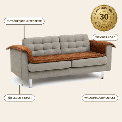 infographie — Cord-Sofaschoner rutschfest – Schutz vor Tierhaaren, Kratzern & feuchten Pfoten