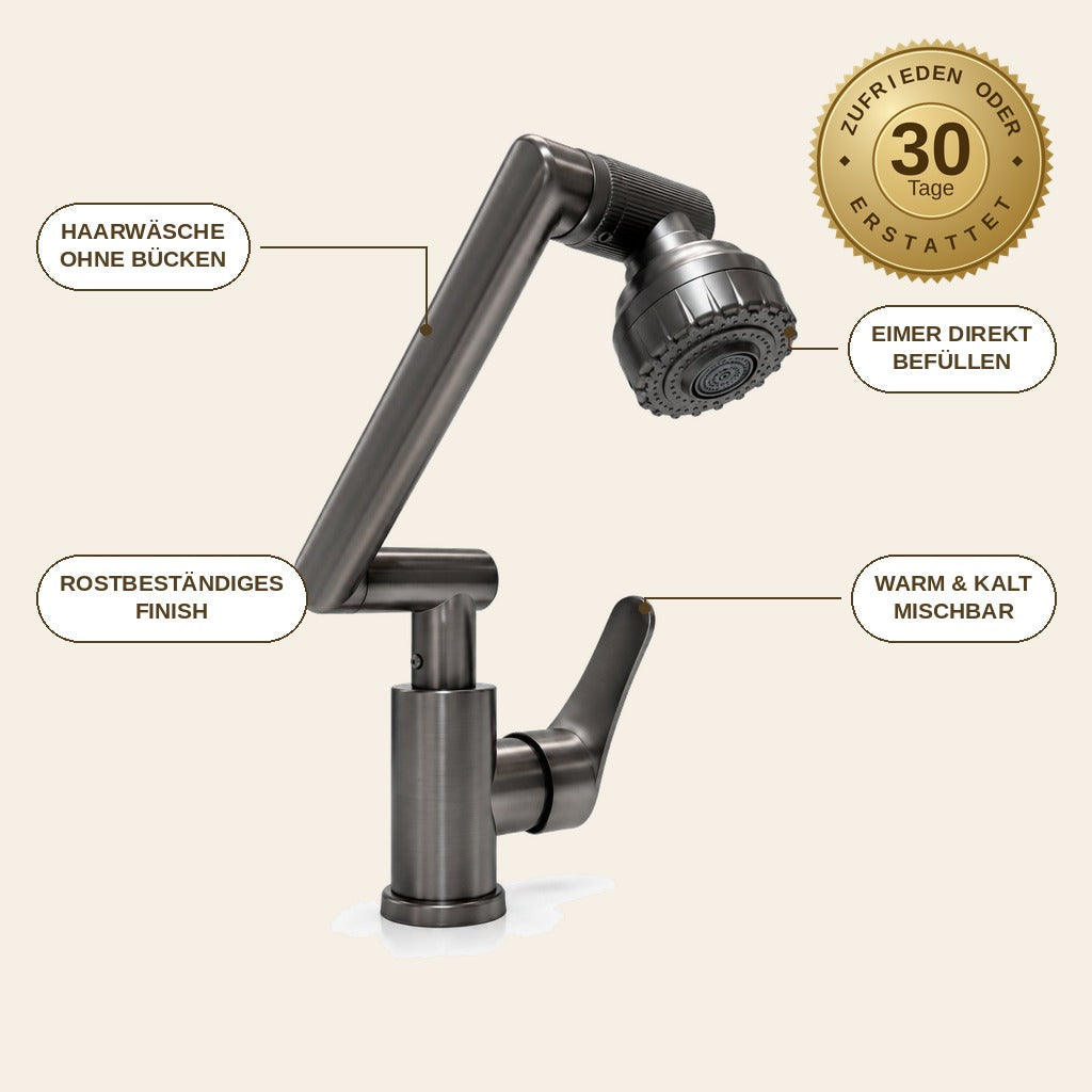 infographie — FlexStrahl™ 1080° Schwenkarmatur – Waschtischarmatur mit Gelenkarm & 2 Strahlarten