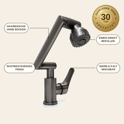 infographie — FlexStrahl™ 1080° Schwenkarmatur – Waschtischarmatur mit Gelenkarm & 2 Strahlarten