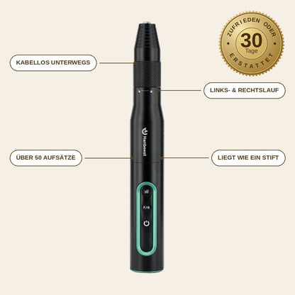 infographie — FeinWerk™ Akku-Rotationsstift – Kabelloses Mini-Multitool mit über 50 Aufsätzen