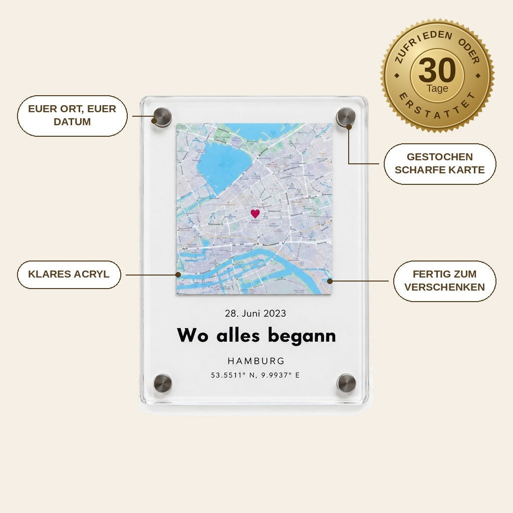 infographie — Personalisierter Karten-Magnet aus Acryl – Euer Ort, euer Datum, eure Namen