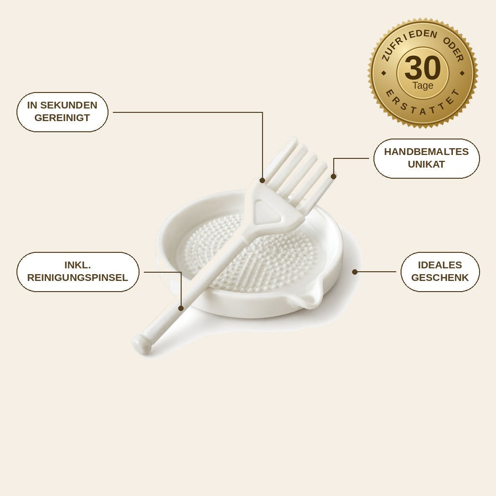 infographie — Keramik Reibeteller – Knoblauch, Ingwer & Parmesan in Sekunden fein gerieben