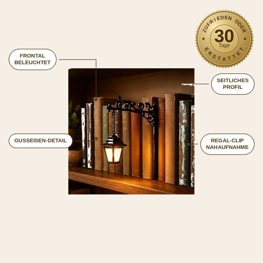 infographie — BuchLaterne™ – Mini-Laterne fürs Bücherregal mit warmem LED-Licht