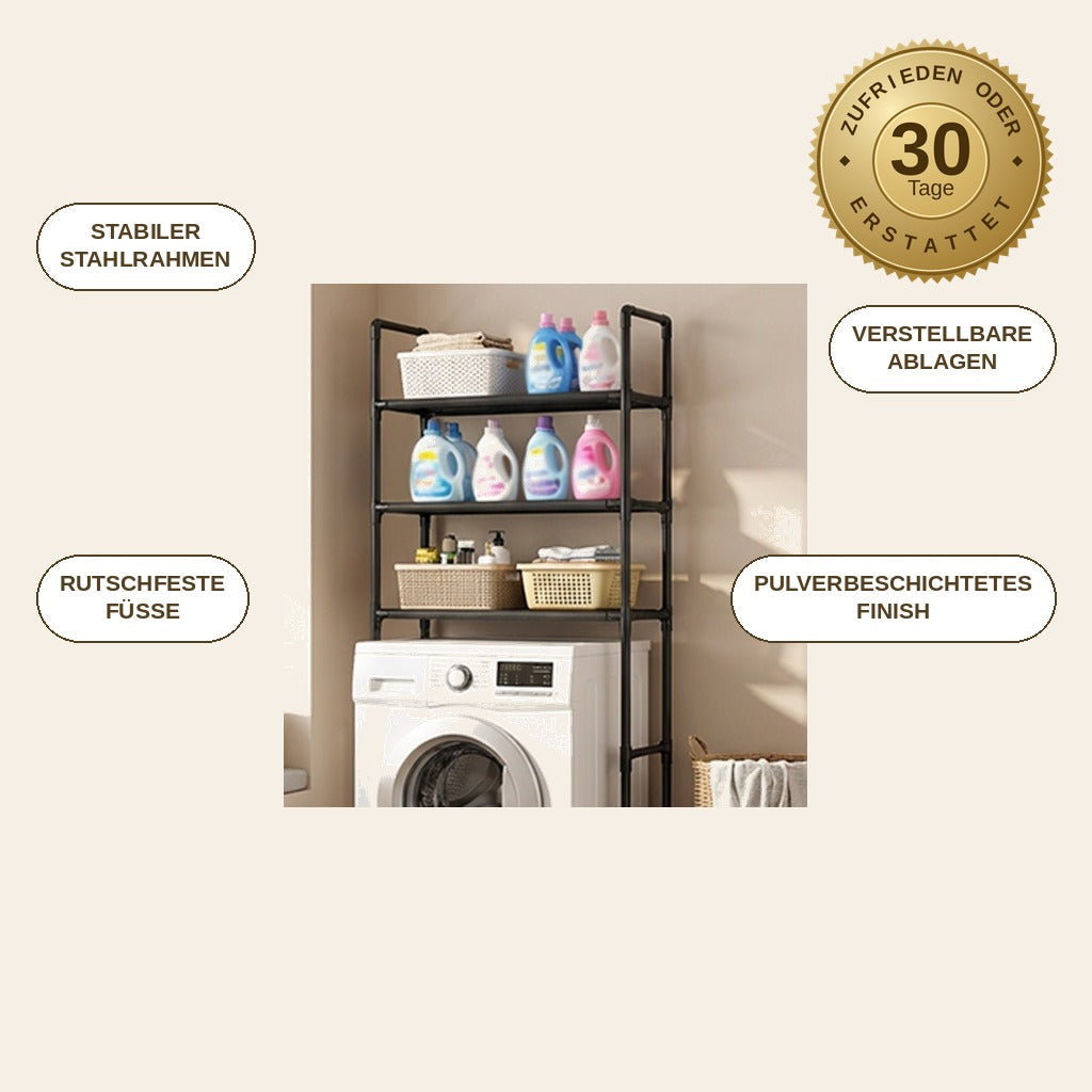 infographie — Waschmaschinen-Regal Bogen – Stauraum ohne Bohren