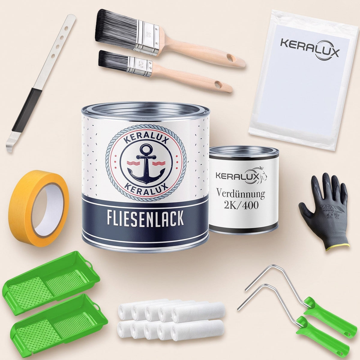 KeraLux Fliesenfarbe Komplett-Set – Lieferumfang