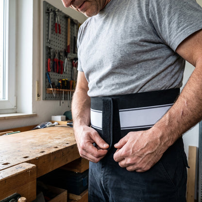 Mann schließt die Bandage in der Werkstatt am Bund