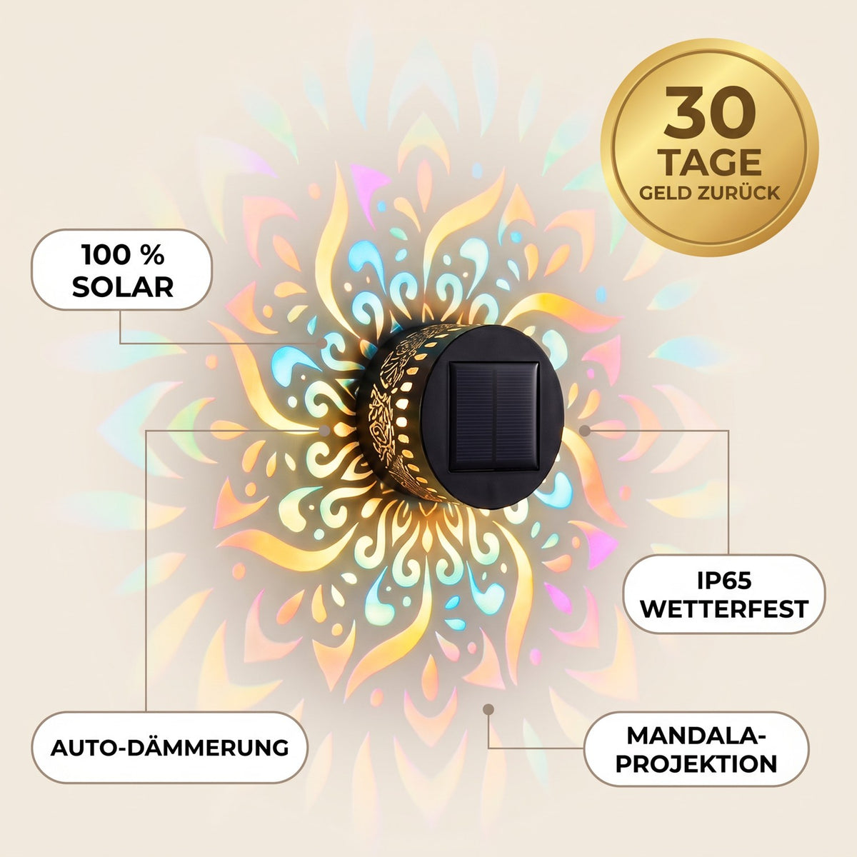 Solar-Mandala Projektionslampe – 2-in-1 Boden- & Wandleuchte
