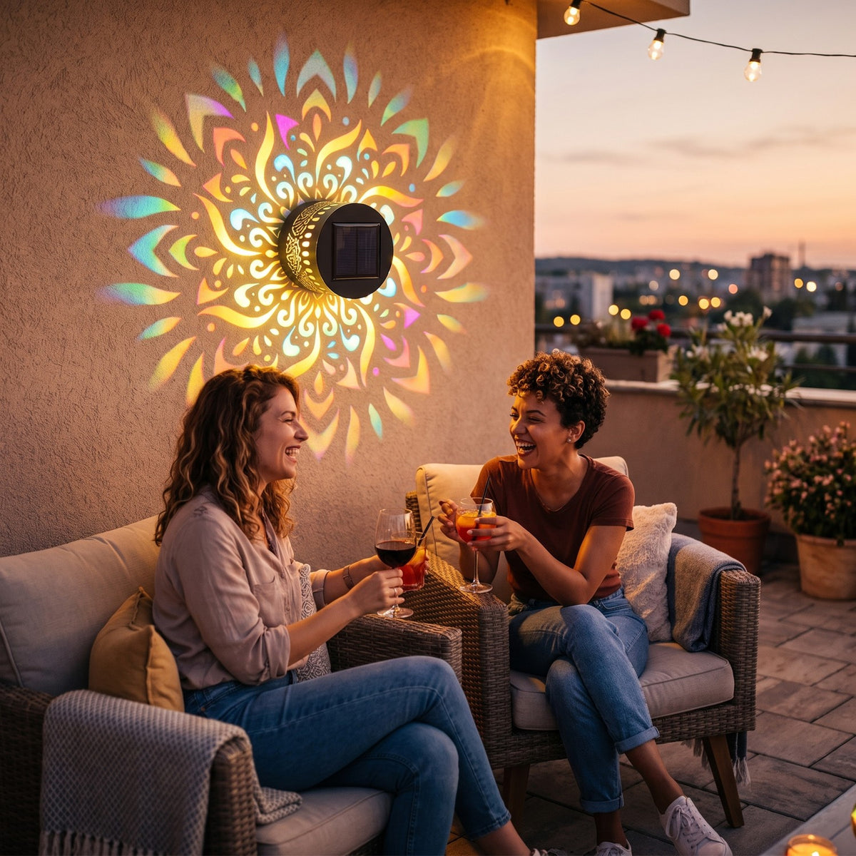 Solar-Mandala Projektionslampe – 2-in-1 Boden- & Wandleuchte