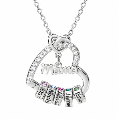 couleur Platin — Personalisierte Herzkette „Mama“ mit 1–5 Namen und Geburtssteinen