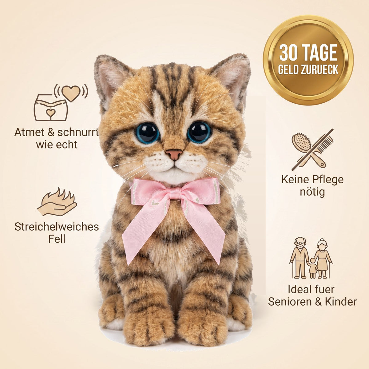 Kletshuts™ PetMate – Interaktive Kuschelkatze (atmet & schnurrt)