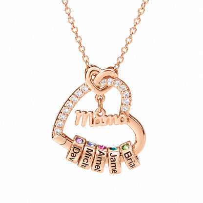 couleur Roségold — Personalisierte Herzkette „Mama“ mit 1–5 Namen und Geburtssteinen