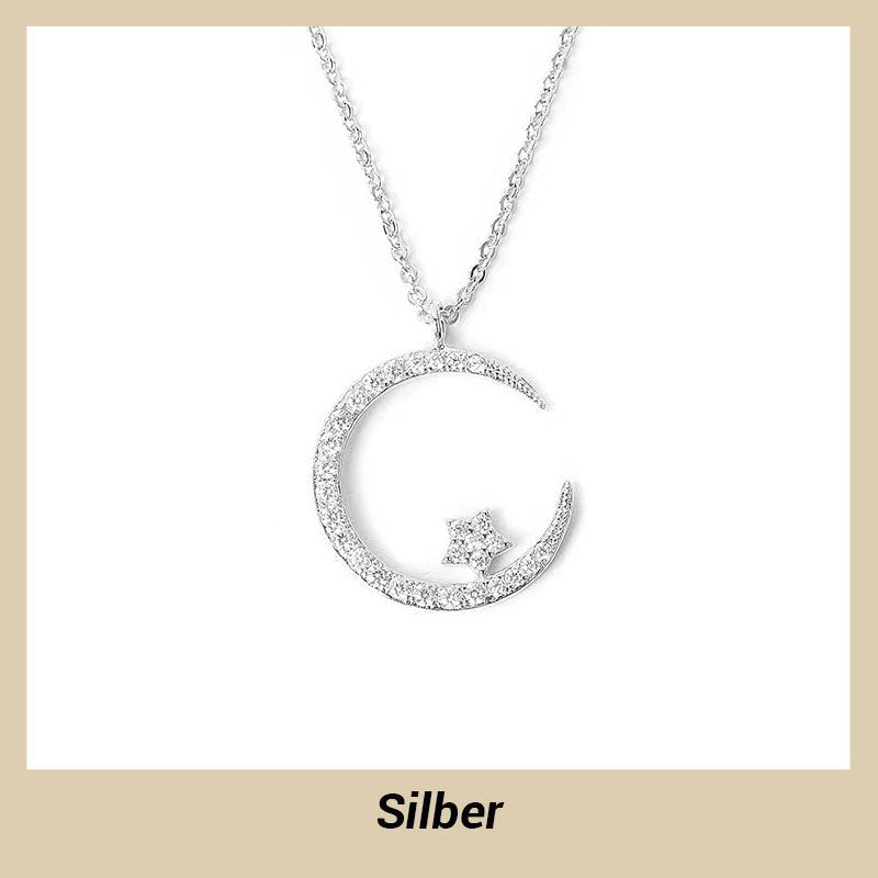 couleur Silber — Funkelnde Mond & Stern Halskette