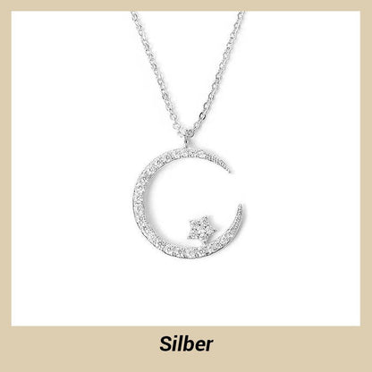 couleur Silber — Funkelnde Mond & Stern Halskette