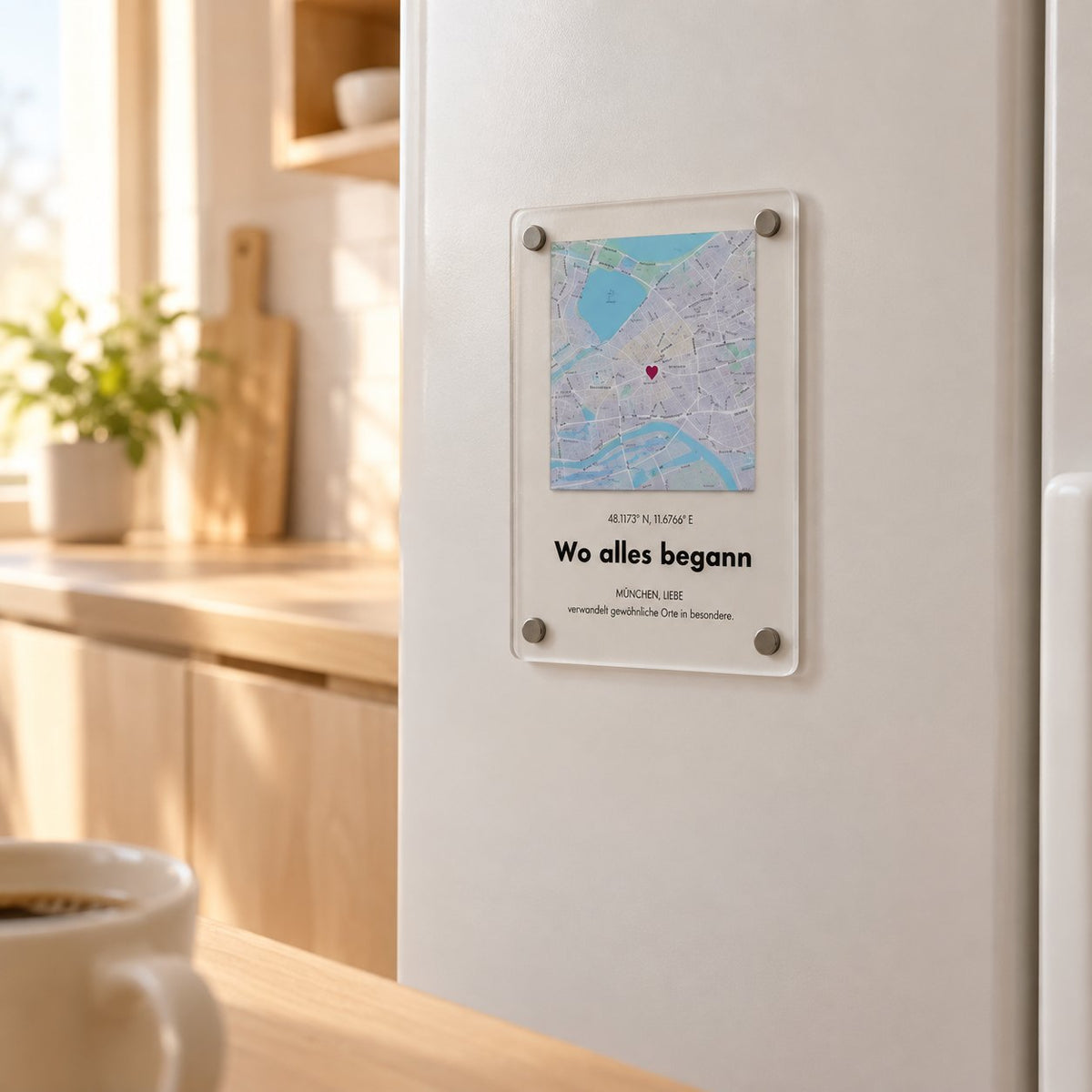 situation — Personalisierter Karten-Magnet aus Acryl – Euer Ort, euer Datum, eure Namen