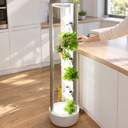 situation — GrünTurm™ – Hydroponik-Turm für 24 Pflanzen mit automatischer Bewässerung und Pflanzenlicht