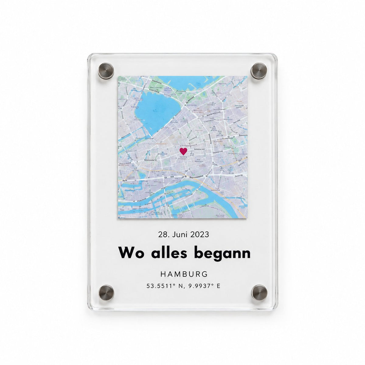 packshot — Personalisierter Karten-Magnet aus Acryl – Euer Ort, euer Datum, eure Namen