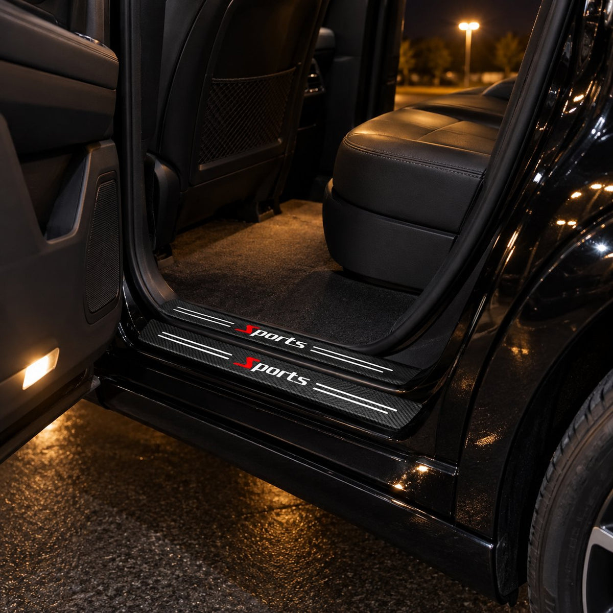situation — CarbonShield™ Einstiegsleisten-Schutzfolien in Carbon-Optik mit Ihrem Automarken-Logo