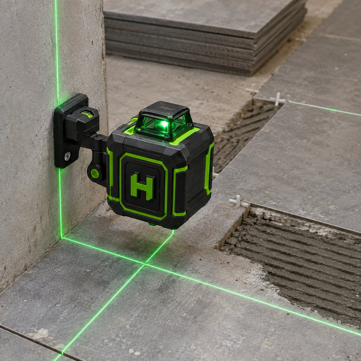 4D-Kreuzlinienlaser, selbstnivellierend, 16 grüne Linien