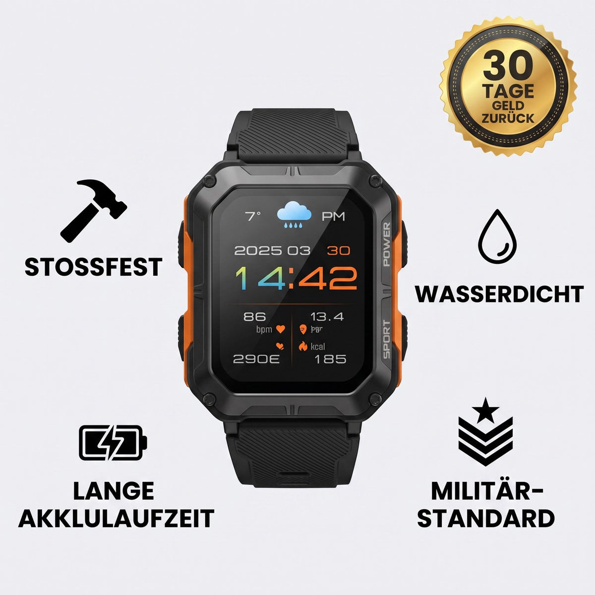 StahlGear™ Unzerstörbare Smartwatch – Stoßfest, Wasserdicht & Militär-Standard