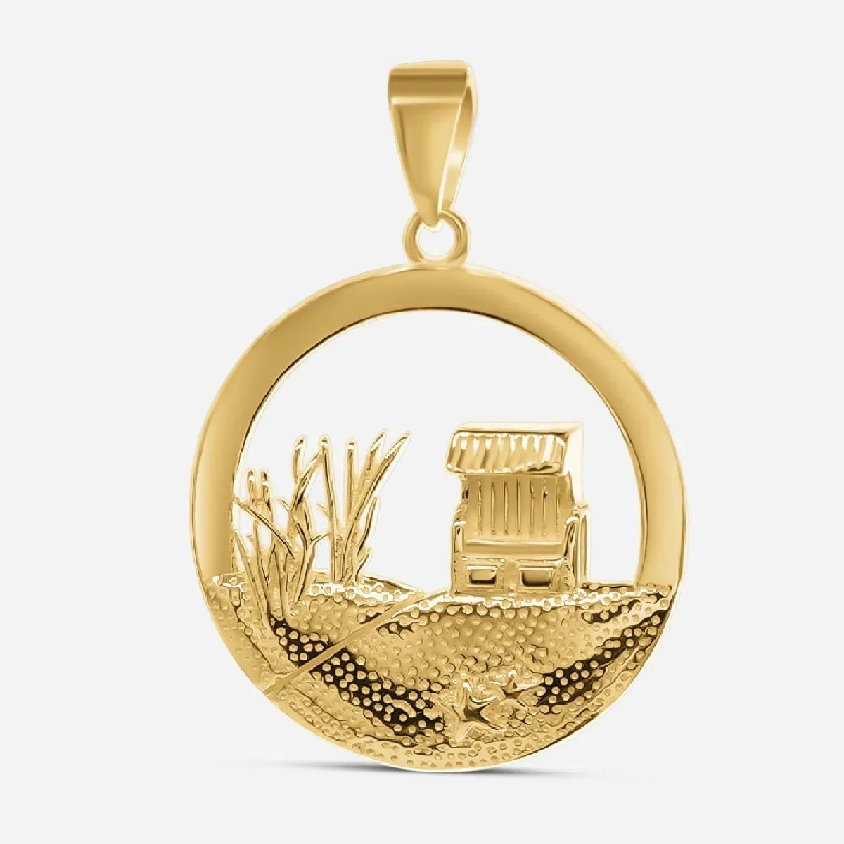 variante Strandkorb / Gold — Küstenlicht™ – Leuchtturm-Anhänger mit Düne